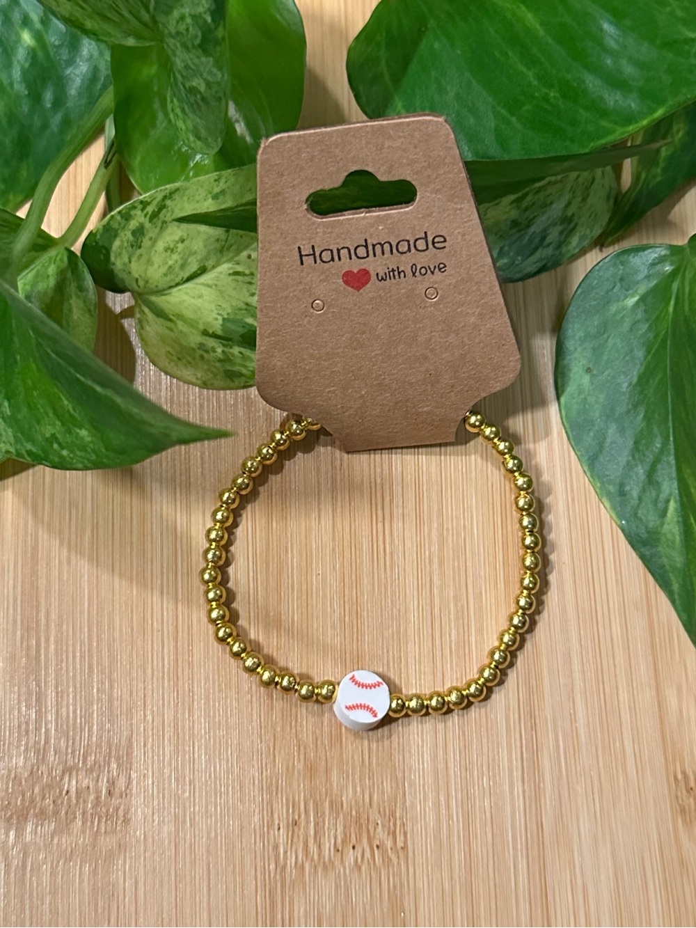 ⚾✨ Baseball Stretchy Beaded‎ Bracelet | Handmade | Clay Baseball Charm ⚾